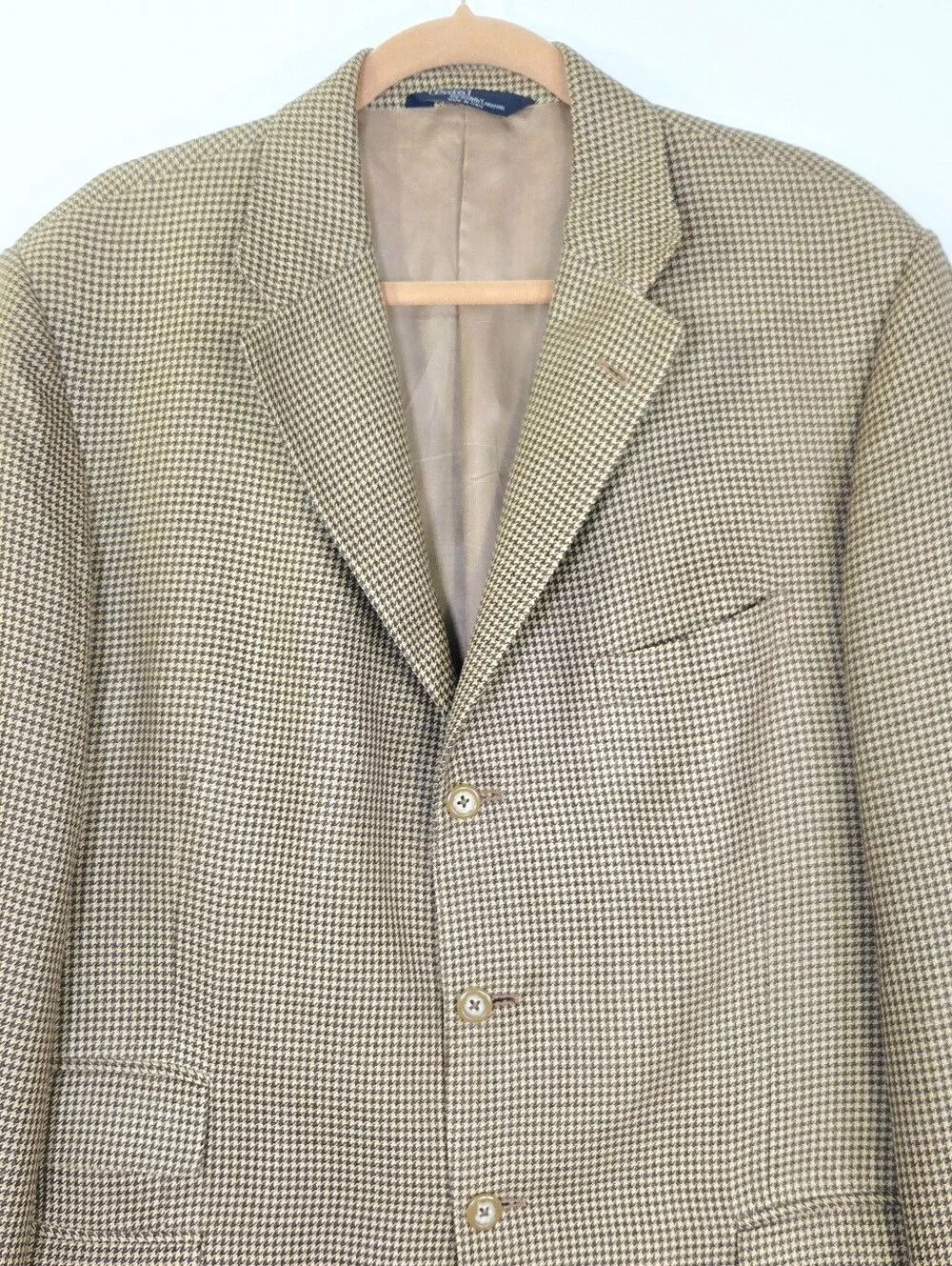 VINTAGE POLO BY RALPH LAUREN SILK AND VIRGIN WOOL HOUNDSTOOTH BLAZER.